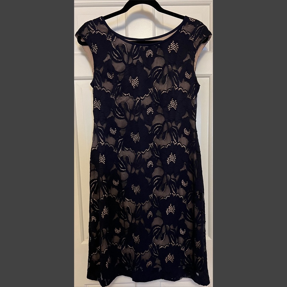 Connected Apparel Navy Blue Lace Dress Size 6